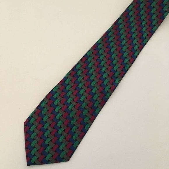 Alexander Julian Colours Silk Necktie Designer Geometric Tie Red Green Blue Vin - Picture 1 of 3